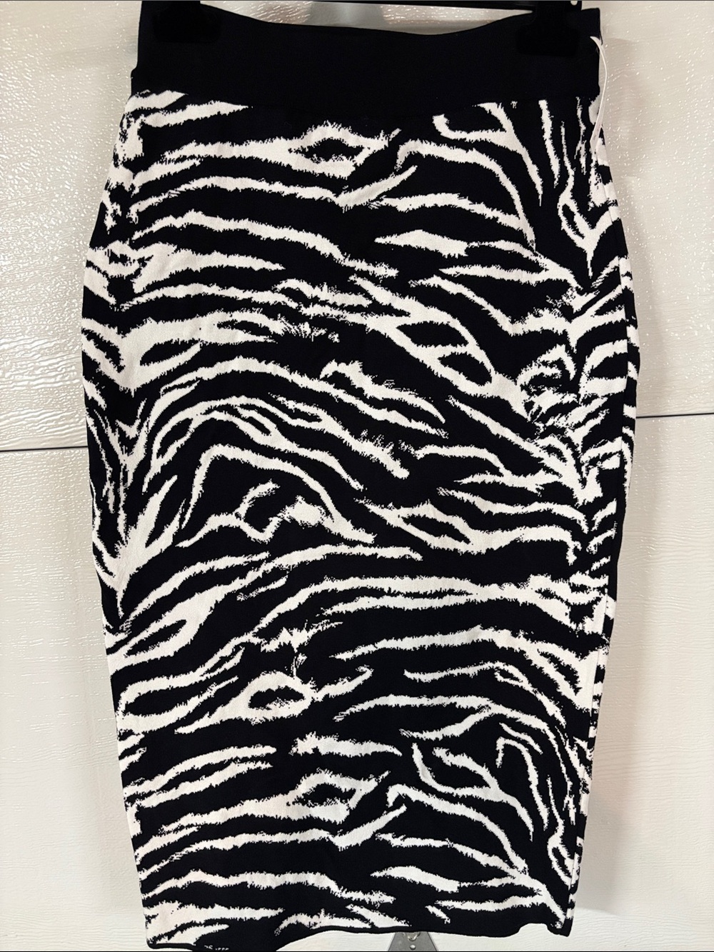 Zebra-Print Black & White Stretch Pencil Skirt